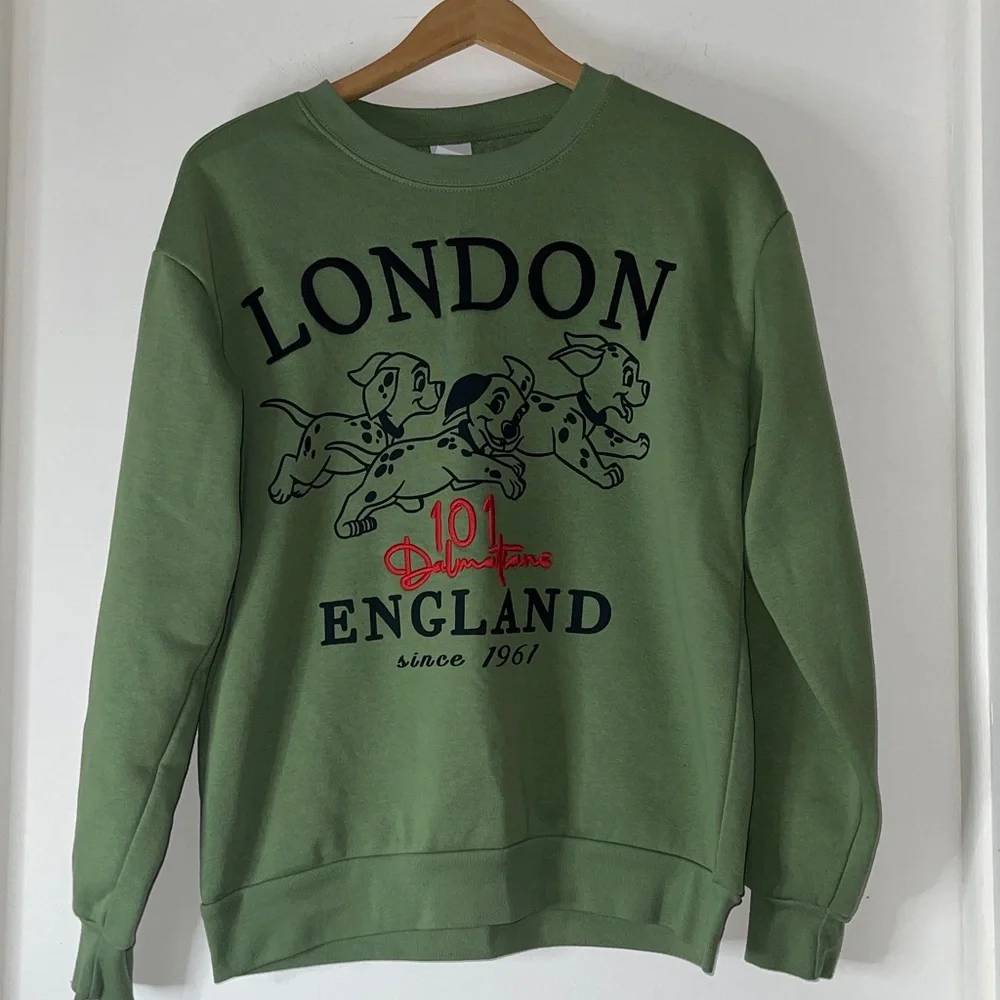 Disney 101 Dalmatians London England LARGE Green Crewneck Fleece Sweatshirt - Picture 5 of 8